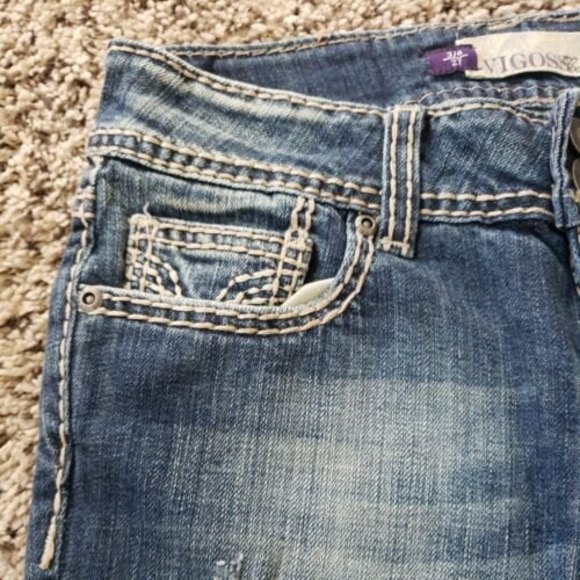 Vigoss Jeans The Dublin Boot 3/4 27x31 Low Rise Thick Stitch Distressed - Picture 8 of 12